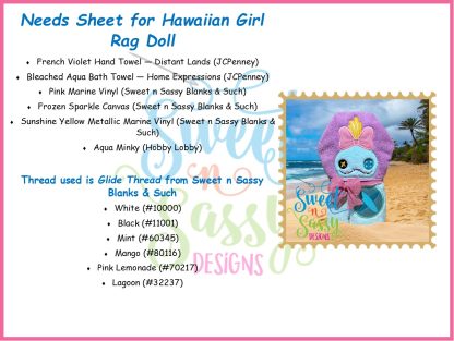 Hawaiian Girl Rag Doll - Image 3